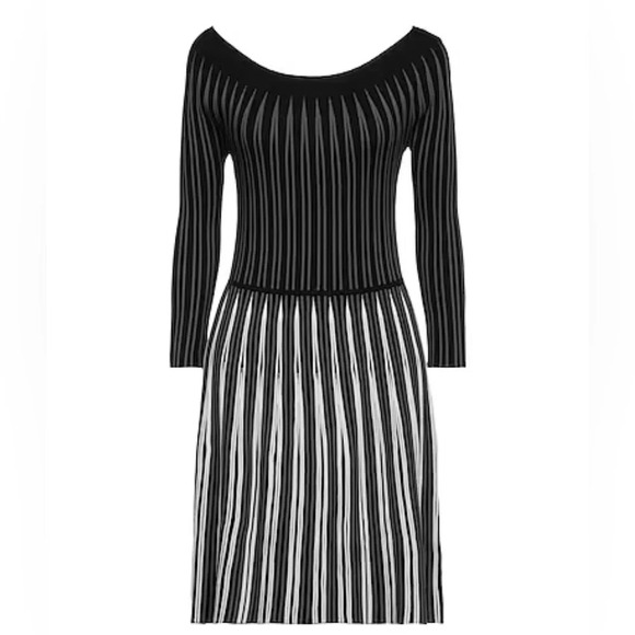 Emporio Armani Dress Knitted Striped Knee Length Size 38 XS Black Gray White - Picture 2 of 13
